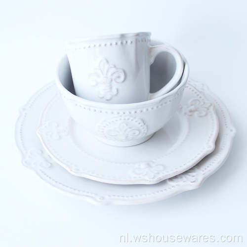 Eenvoudige stijl emboss blue servies set